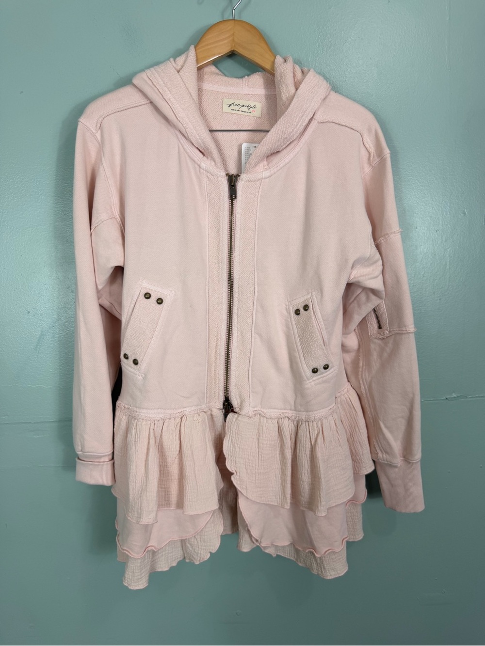 Free People Piece Of Cake Zip Up Cardi Cardigan Primrose Pink Small Hoodie - Picture 2 of 4